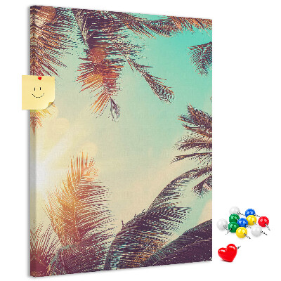 Tablero de corcho para pared Hojas de palmera tropical bajo el sol poniente