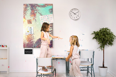 Tablero de corcho para pared diseño de hojas de palmera tropical bajo el sol poniente