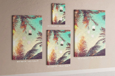 Tablero de corcho para pared diseño de hojas de palmera tropical bajo el sol poniente