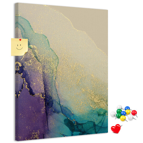 Tablero de corcho para pared con diseño abstracto en detalles de color púrpura