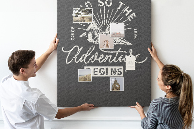 Tablero de corcho para pared con diseño de montañas y aventura al estilo clásico