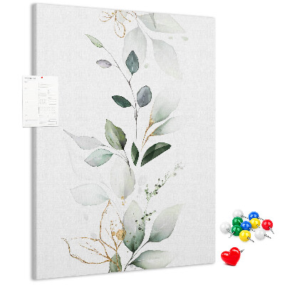 Pizarra de corcho decorativa hojas delicadas en tonos verdes