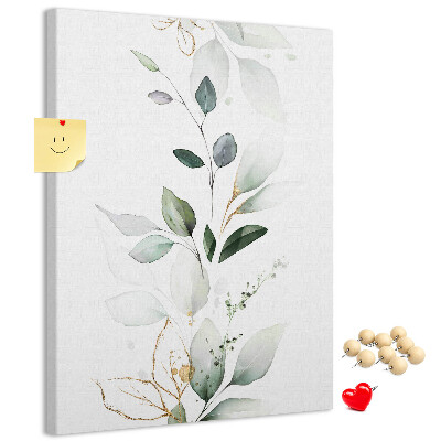 Pizarra de corcho decorativa hojas delicadas en tonos verdes