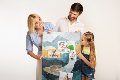 Tablero de corcho para pared diseño de ballena entre olas montañosas