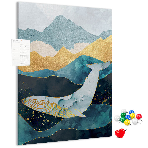 Tablero de corcho para pared diseño de ballena entre olas montañosas