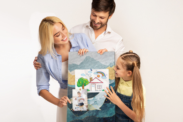 Tablero de corcho para pared diseño de ballena entre olas montañosas