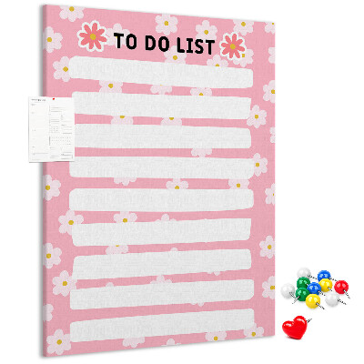 Pizarra de corcho decorativa con estampado floral sobre fondo rosa