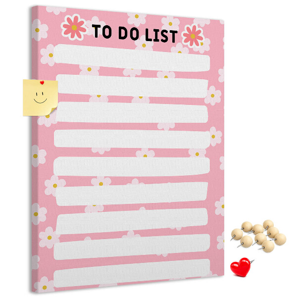 Pizarra de corcho decorativa con estampado floral sobre fondo rosa