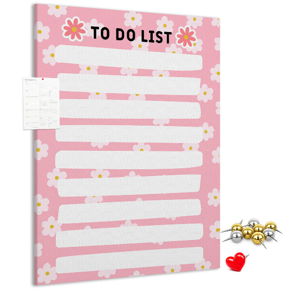 Pizarra de corcho decorativa con estampado floral sobre fondo rosa
