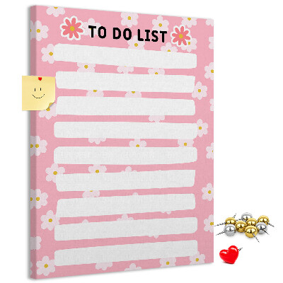 Pizarra de corcho decorativa con estampado floral sobre fondo rosa