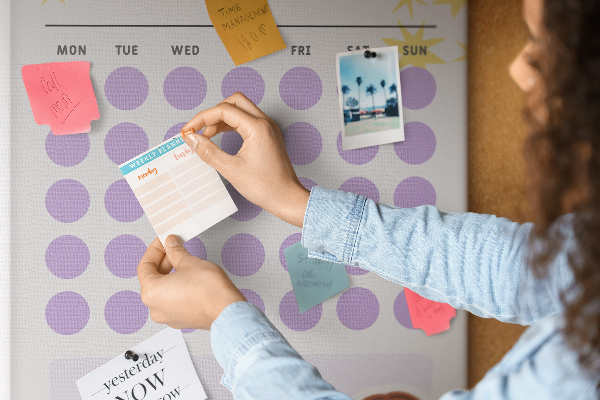 Tablero de corcho para pared planificador mensual con puntos de colores