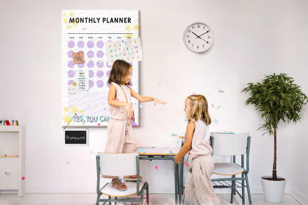 Tablero de corcho para pared planificador mensual con puntos de colores