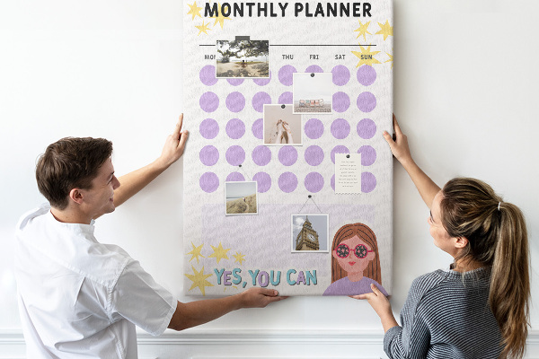 Tablero de corcho para pared planificador mensual con puntos de colores