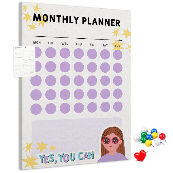 Tablero de corcho para pared planificador mensual con puntos de colores