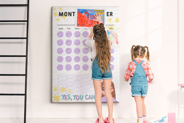Tablero de corcho para pared planificador mensual con puntos de colores
