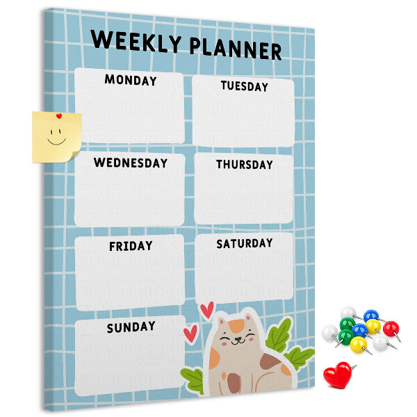 Tablón de corcho Agenda semanal con un lindo gato