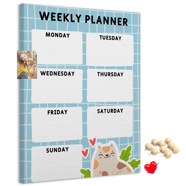 Tablón de corcho Agenda semanal con un lindo gato