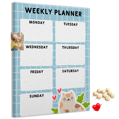 Tablón de corcho Agenda semanal con un lindo gato
