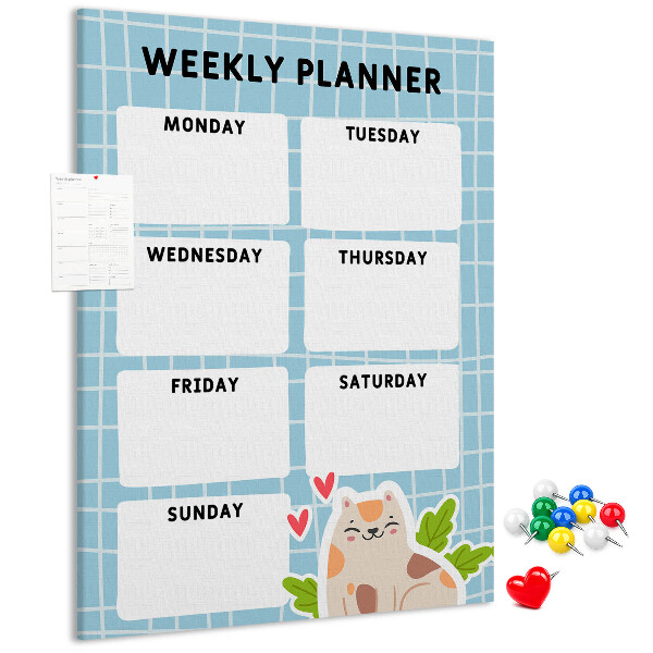 Tablón de corcho Agenda semanal con un lindo gato
