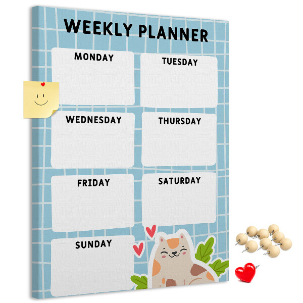 Tablón de corcho Agenda semanal con un lindo gato
