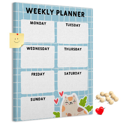 Tablón de corcho Agenda semanal con un lindo gato