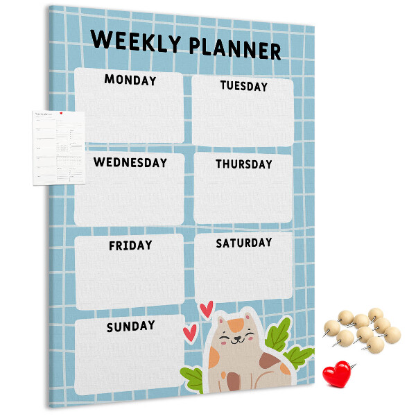 Tablón de corcho Agenda semanal con un lindo gato