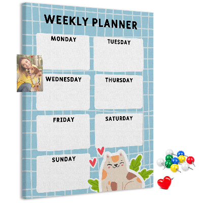 Tablón de corcho Agenda semanal con un lindo gato