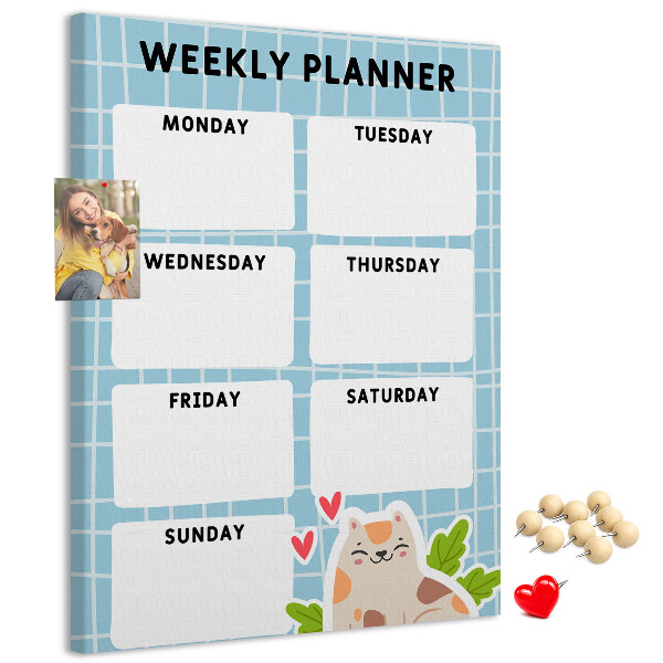 Tablón de corcho Agenda semanal con un lindo gato