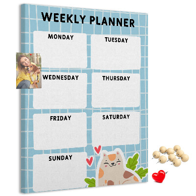 Tablón de corcho Agenda semanal con un lindo gato