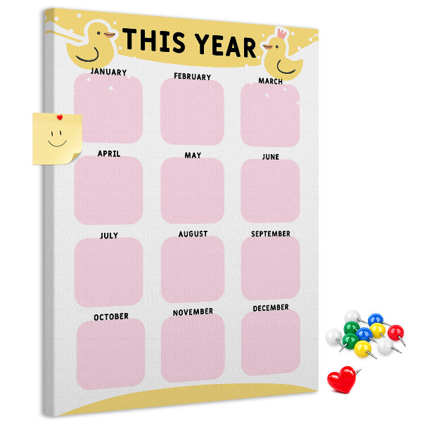 Pizarra de corcho decorativa calendario alegre con motivo de pájaros