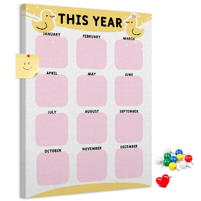 Pizarra de corcho decorativa calendario alegre con motivo de pájaros