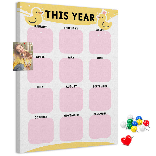 Pizarra de corcho decorativa calendario alegre con motivo de pájaros