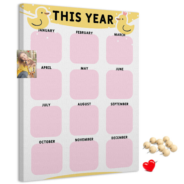 Pizarra de corcho decorativa calendario alegre con motivo de pájaros