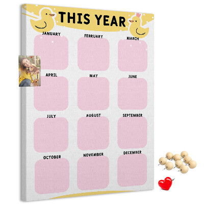 Pizarra de corcho decorativa calendario alegre con motivo de pájaros