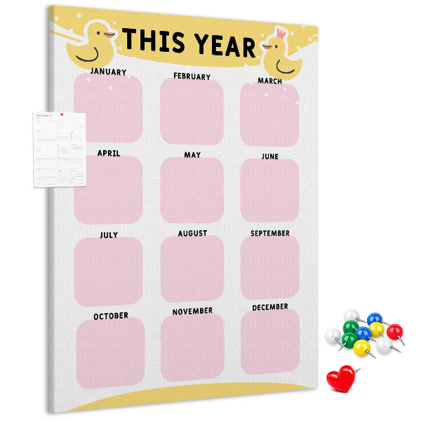 Pizarra de corcho decorativa calendario alegre con motivo de pájaros