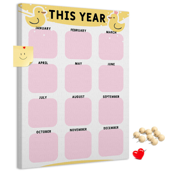 Pizarra de corcho decorativa calendario alegre con motivo de pájaros
