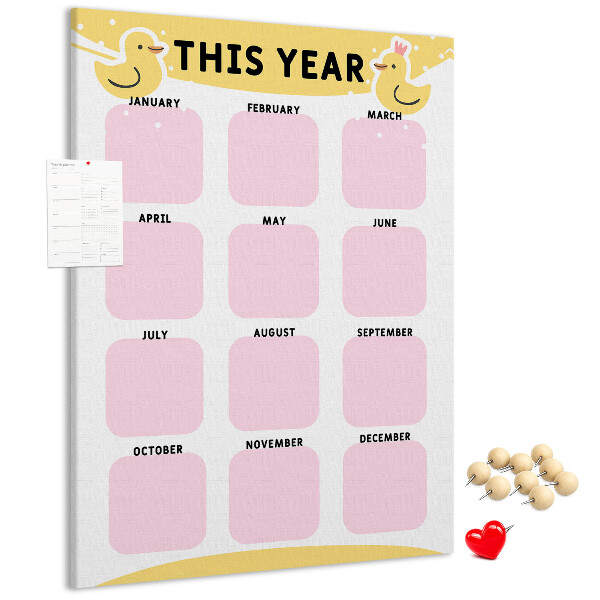Pizarra de corcho decorativa calendario alegre con motivo de pájaros