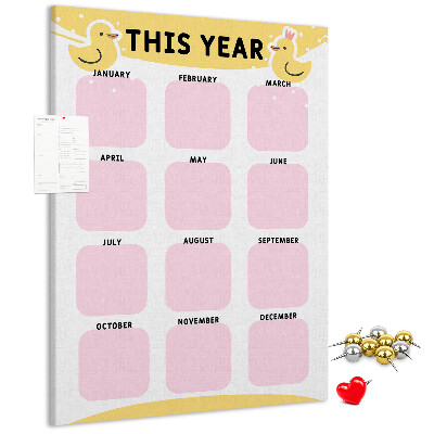 Pizarra de corcho decorativa calendario alegre con motivo de pájaros