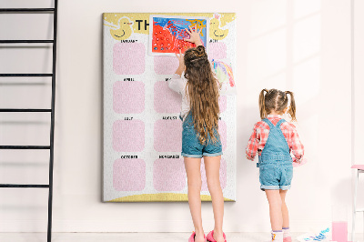 Pizarra de corcho decorativa calendario alegre con motivo de pájaros