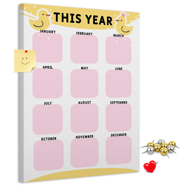 Pizarra de corcho decorativa calendario alegre con motivo de pájaros