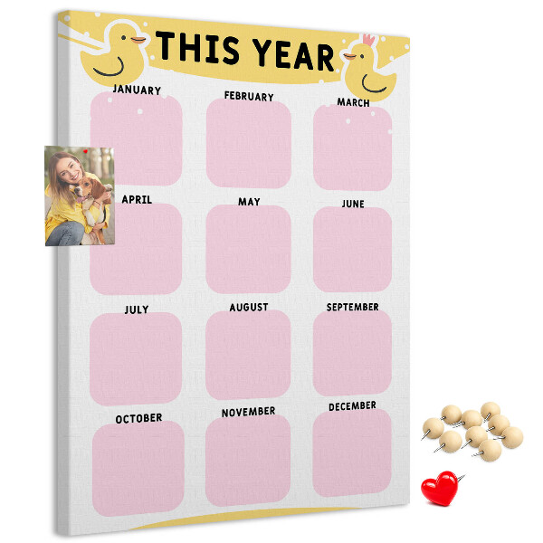 Pizarra de corcho decorativa calendario alegre con motivo de pájaros