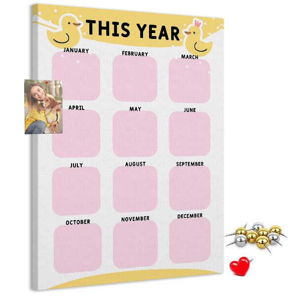 Pizarra de corcho decorativa calendario alegre con motivo de pájaros