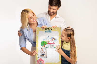 Tablero de corcho para pared diseño con cuaderno, corazones y una taza
