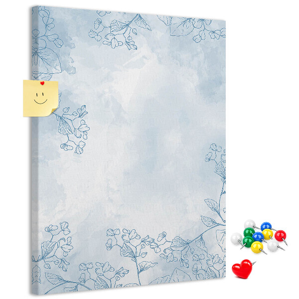 Tablero de corcho para pared con diseño de delicadas flores azules sobre fondo de acuarela