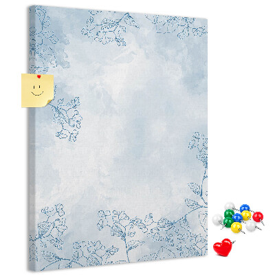 Tablero de corcho para pared Delicadas flores azules sobre un fondo de acuarela