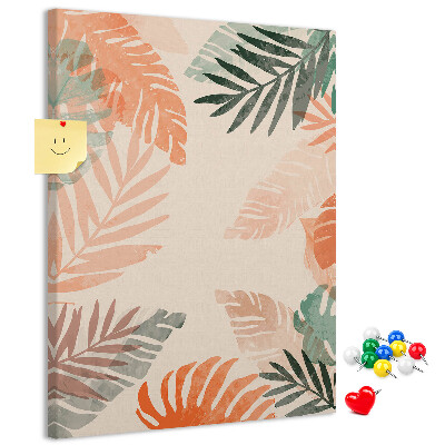 Decoración pizarra de corcho Hojas tropicales en colores delicados