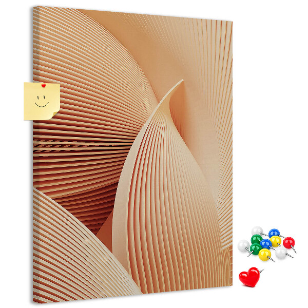 Tablero de corcho para pared Ondas y curvas en tonos beige.