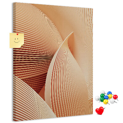 Tablero de corcho para pared Ondas y curvas en tonos beige.