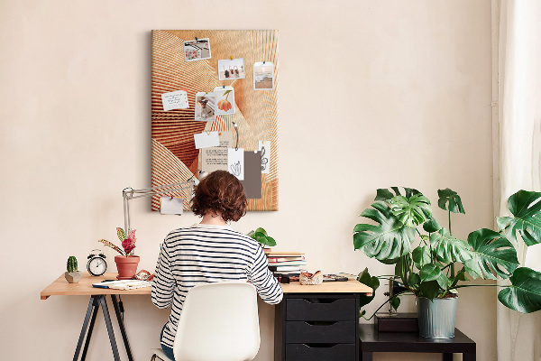 Tablero de corcho para pared Ondas y curvas en tonos beige.