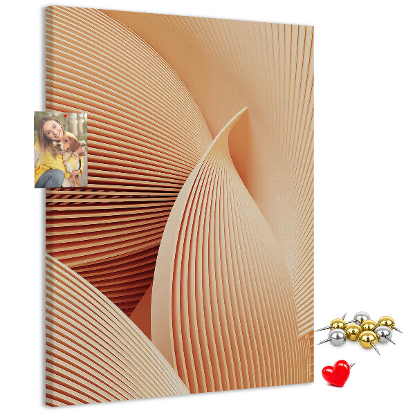 Tablero de corcho para pared Ondas y curvas en tonos beige.